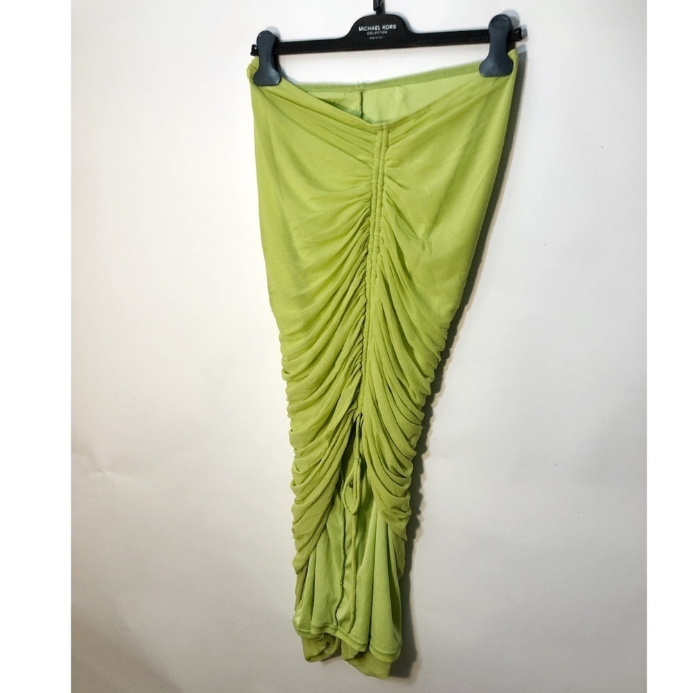 Fashion nova XL 2pc set 💚 Lime green crop top blouse skirt midi ruched - Picture 6 of 8